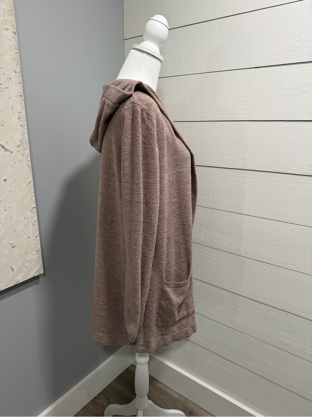 Barefoot Dreams Hooded Open-Front Cardigan - Light Brown - Picture 6 of 7